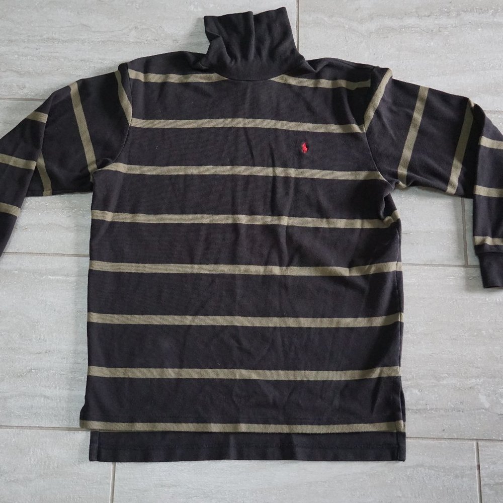 Vintage Polo Ralph Lauren Striped Turtle Neck Sweater Mens M Cotton Brown/Tan
